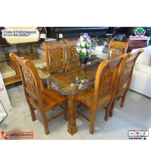 Wooden Glass Top Dining Table DT481 6 Chairs 1 Table Online